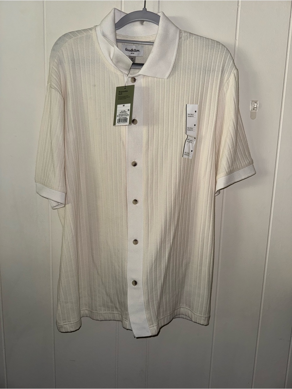 Goodfellow & Co Cream Short Sleeve Button-Front Polo